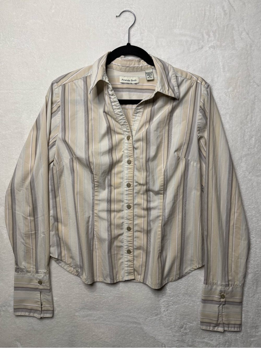 Vintage Amanda Smith Striped Button-Down Shirt CreamBeige Light Gray 12p
